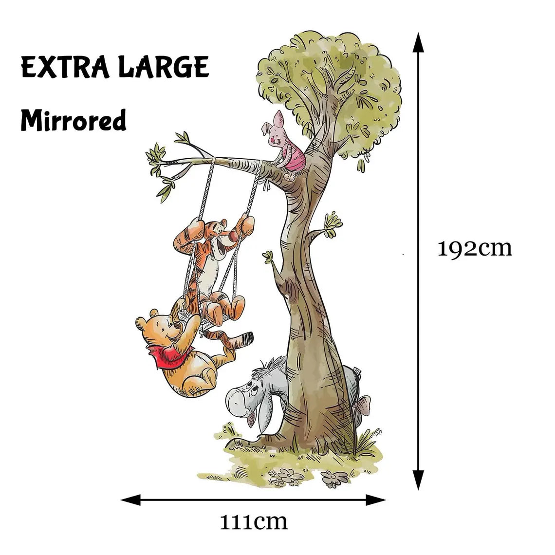 Winnie the Pooh Swinging in The Tree Decal Sticker-Wall stickers for nursery with Piglet, Tigger, Donkey-BR481