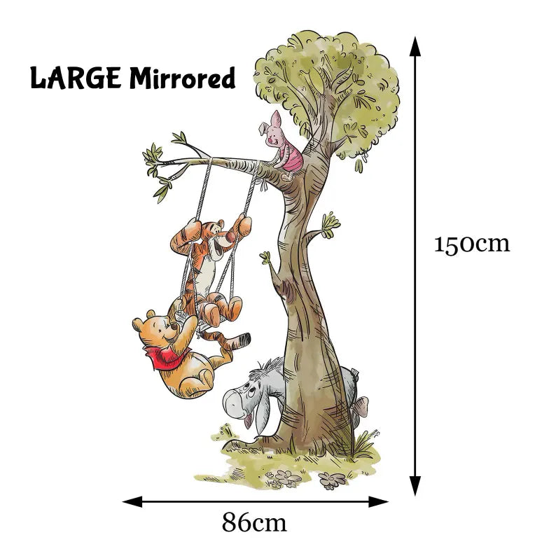 Winnie the Pooh Swinging in The Tree Decal Sticker-Wall stickers for nursery with Piglet, Tigger, Donkey-BR481