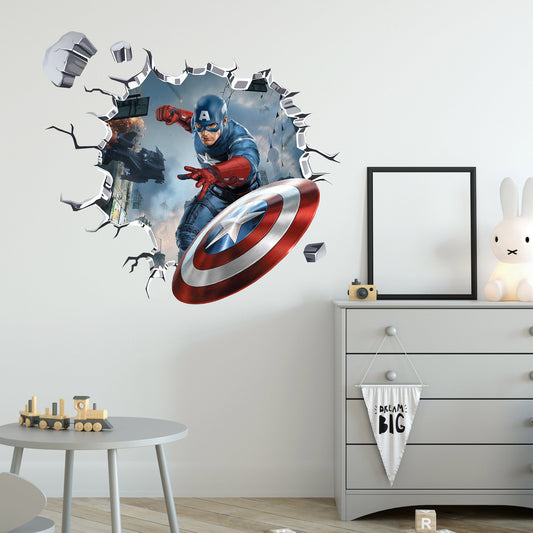 Avengers America Ironman 3D Broken Wall Decal - BR016-CapL