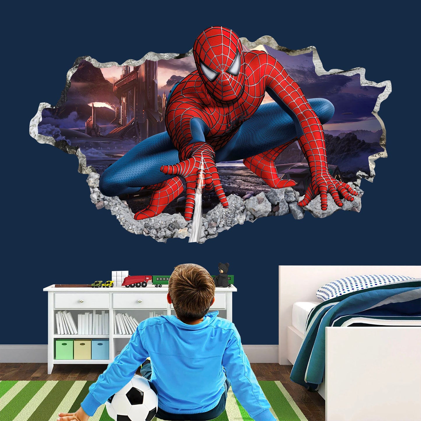 Spiderman Jump Out a Smashed Wall - Spider-man Wall Decal - BR221