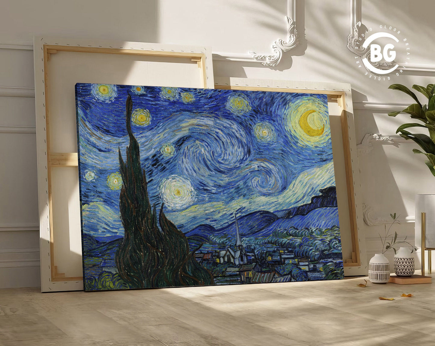 Vincent Van Gogh Starry Night Reproduction Framed Canvas - Multi sizes and floating frames available - Fine Art Living Room Decor