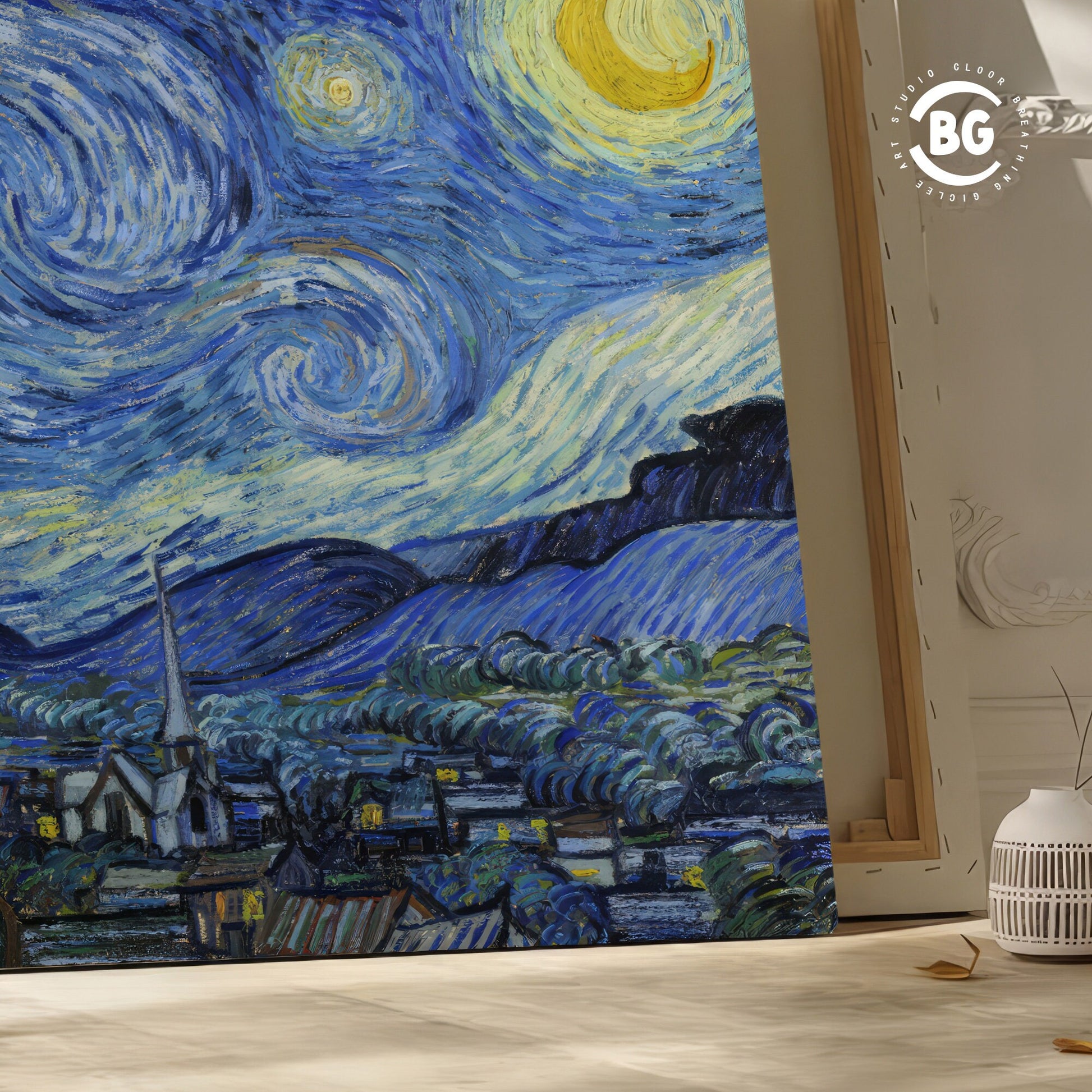 Vincent Van Gogh Starry Night Reproduction Framed Canvas - Multi sizes and floating frames available - Fine Art Living Room Decor