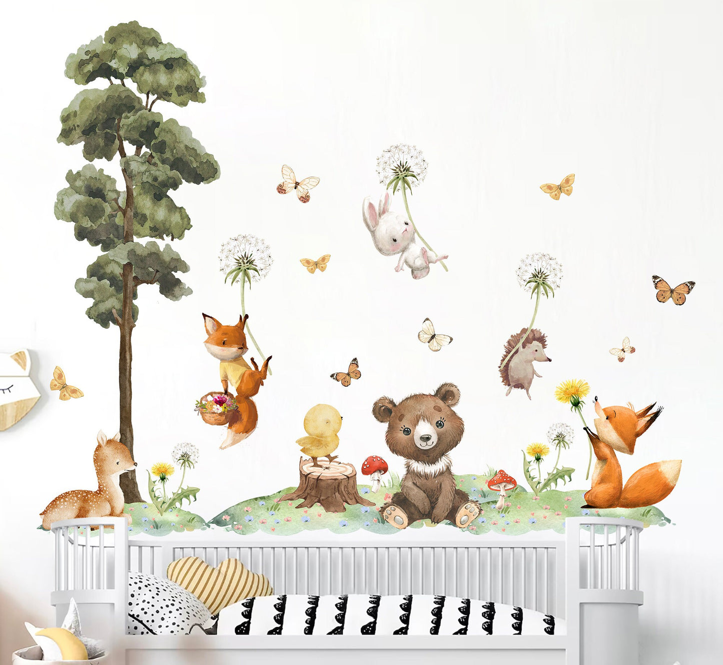 Dandelion Floating Animal Decal with Butterflies and Tree Wall Decal - Girl Room Decor - BR458