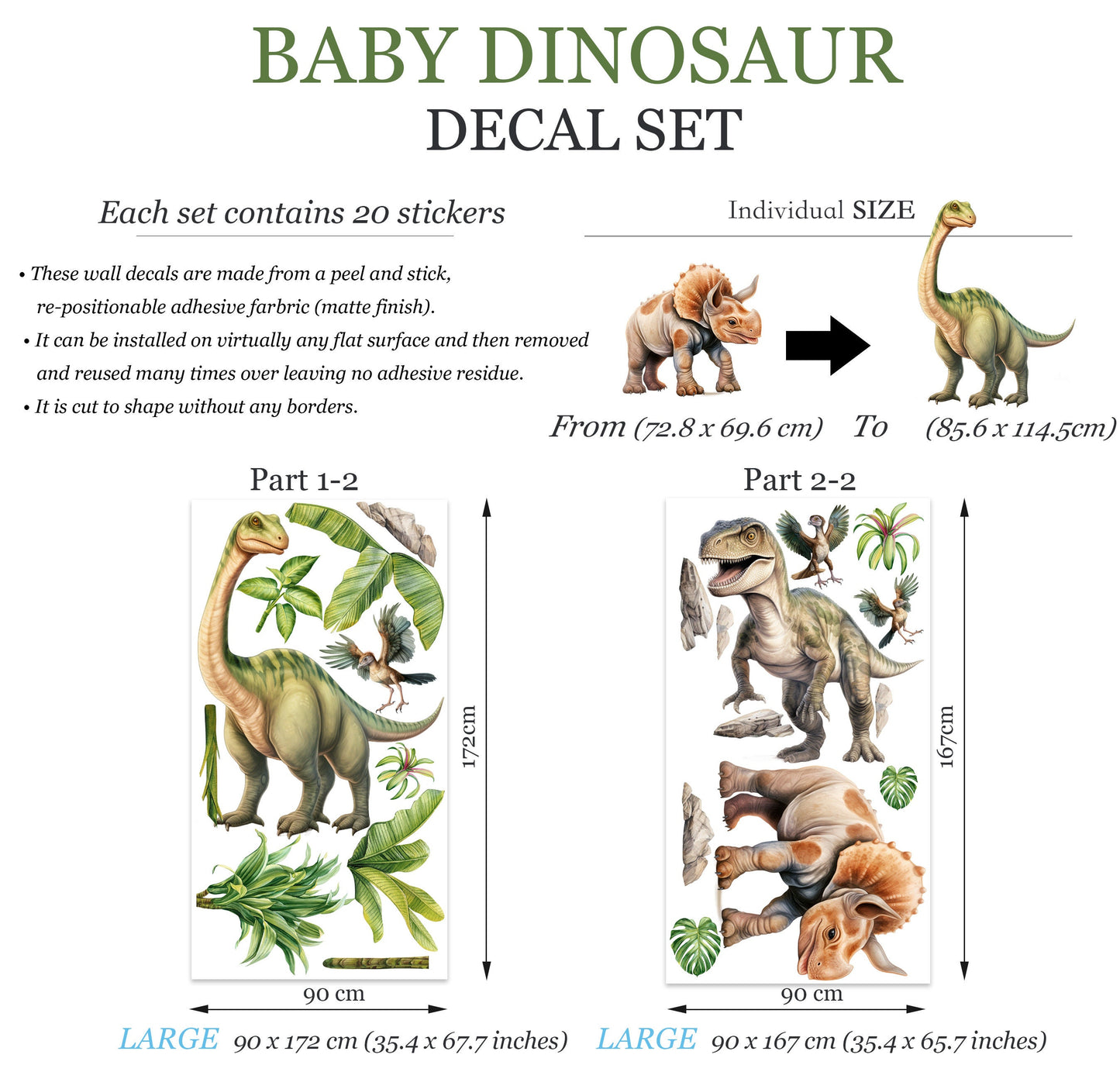 Dinosaur Baby Jungle Decal Stickers for Kids Room Decorate- BR464