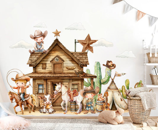 Western Cowboy Desert Farm Tent Cactus Horses Wall Decal Sticker - BR460