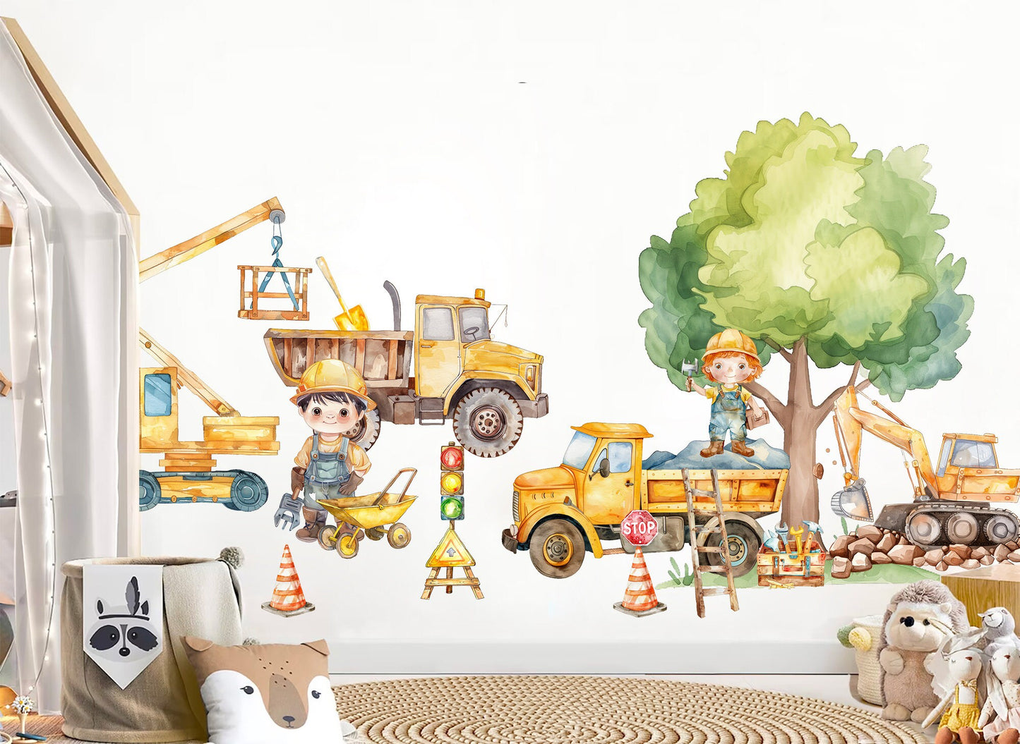 Construction Site Vehicle Trucks Bulldozer Tractors Diggers Removable Wall Decal - Boys Room Gift - BR459