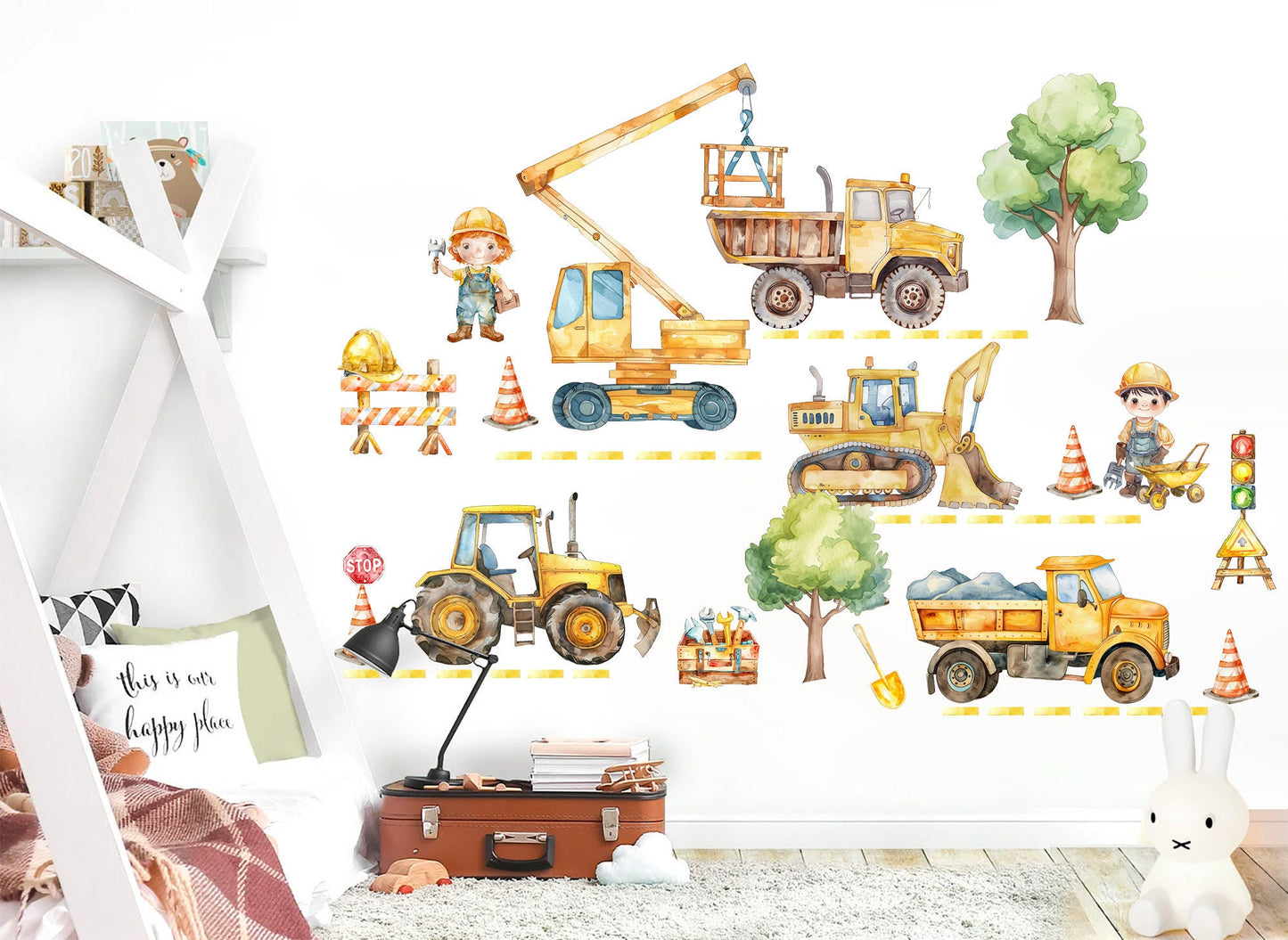 Construction Vehicles Road Decal Stickers for Kids - Removable Wall Decal - BR466