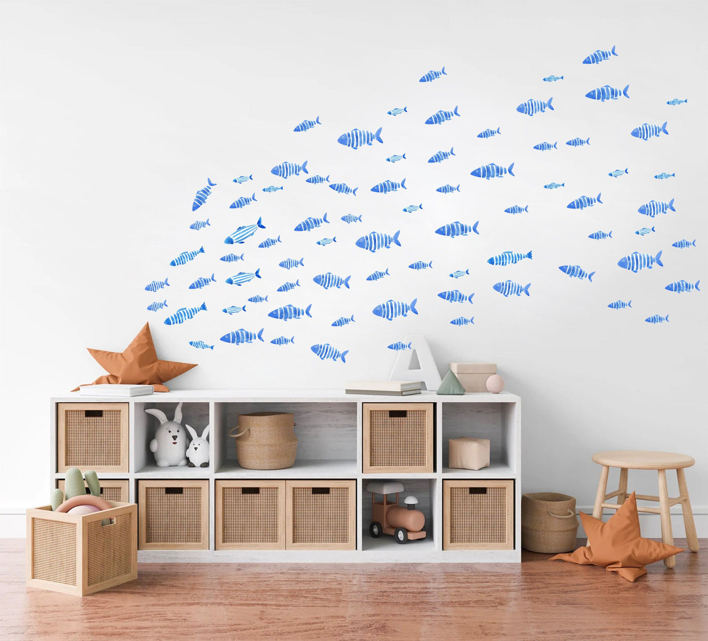 Watercolour School of Fish Kids Room Decal Wall Stickers - Peel & Stick, Removable - BR471