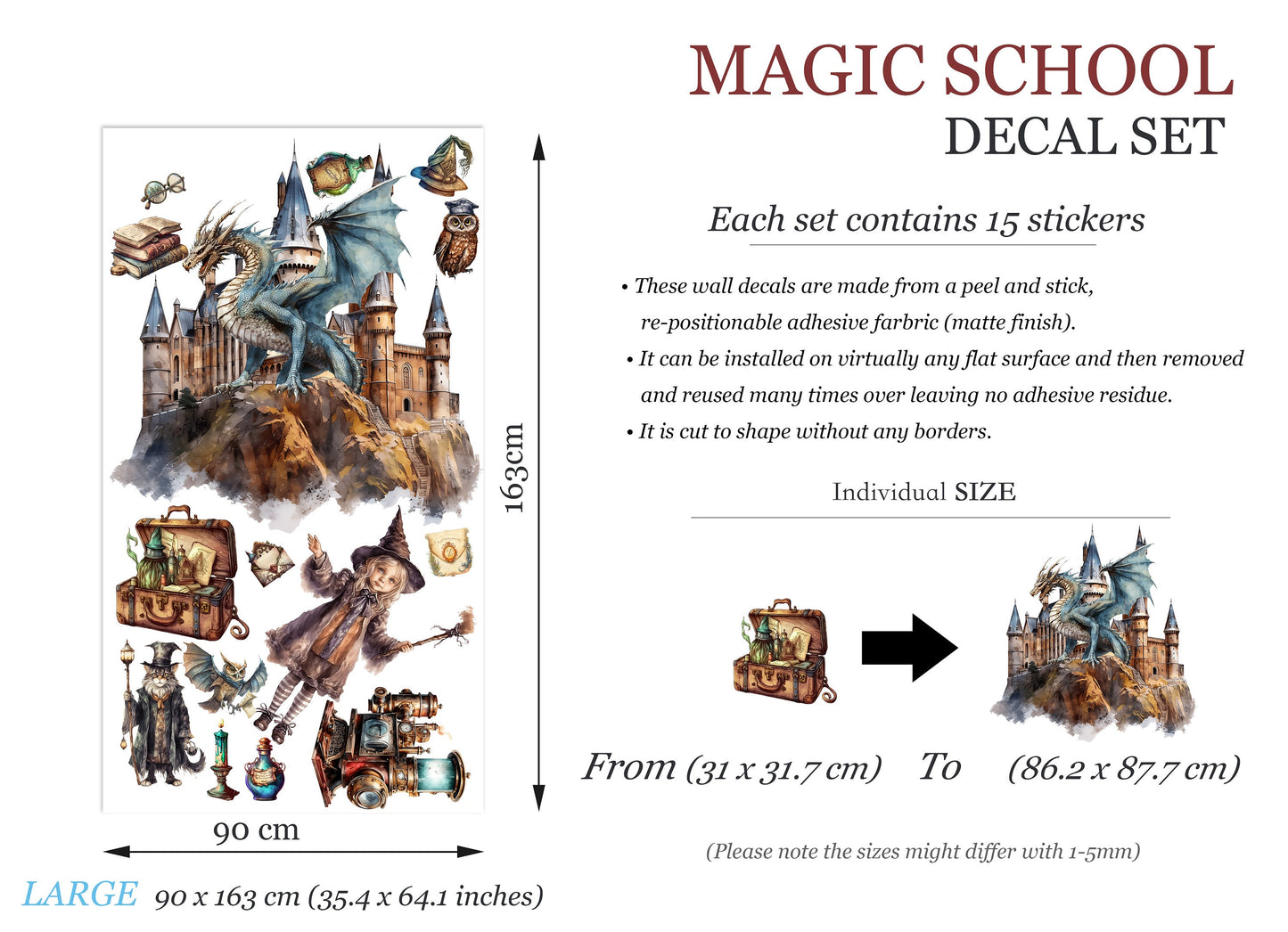 Magical School Fantasy Decal Stickers for Kids - School of Magic Owl Wand Potion - BR473