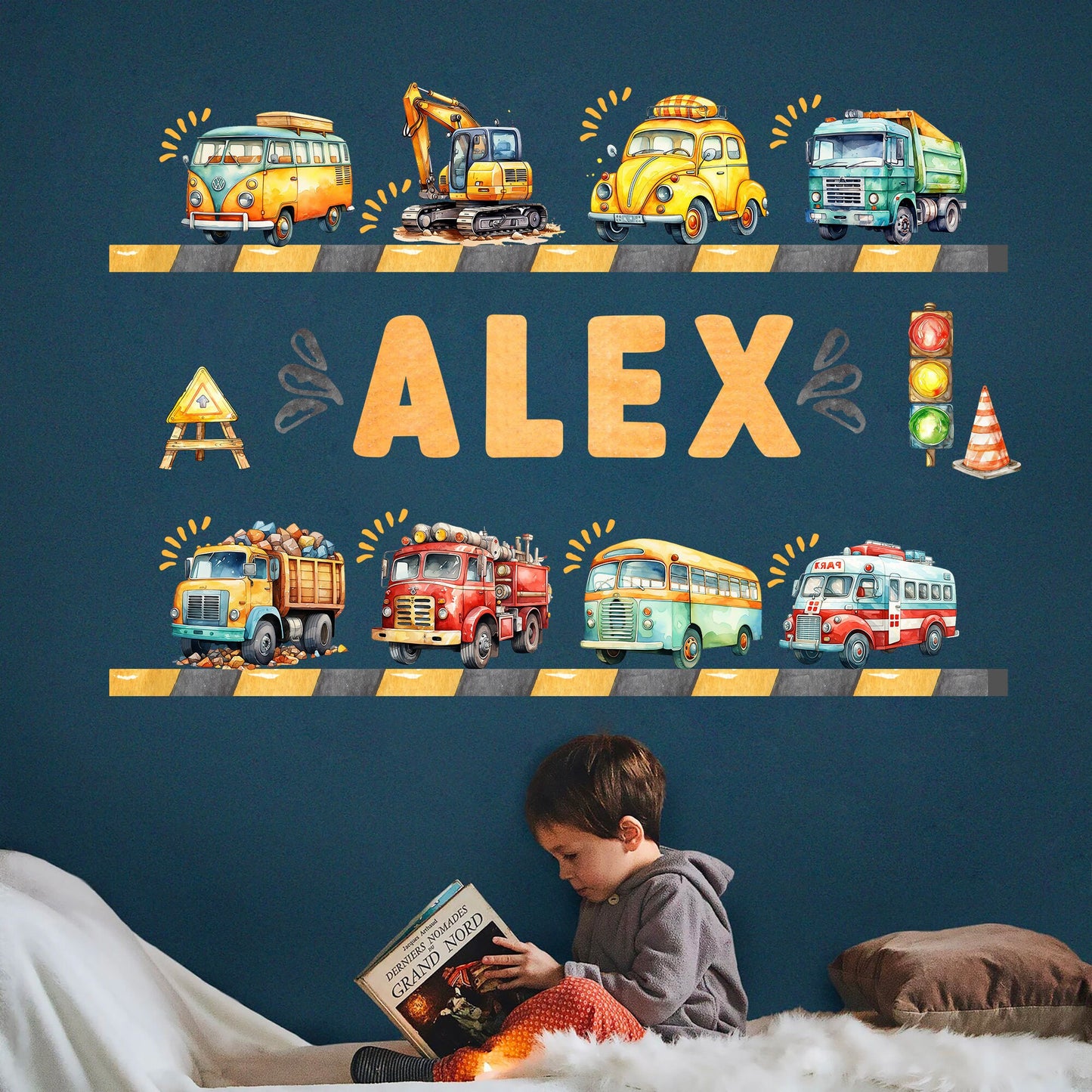 Personalized Watercolor Vehicle Decal Stickers for boys Removable Wall Decal - Boys Room Gift - BR474