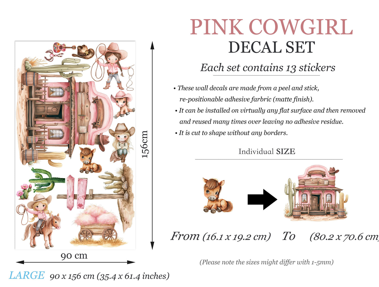 Desert Cowgirl Adventure Cactus Horses - Girls' Room Decor - BR462