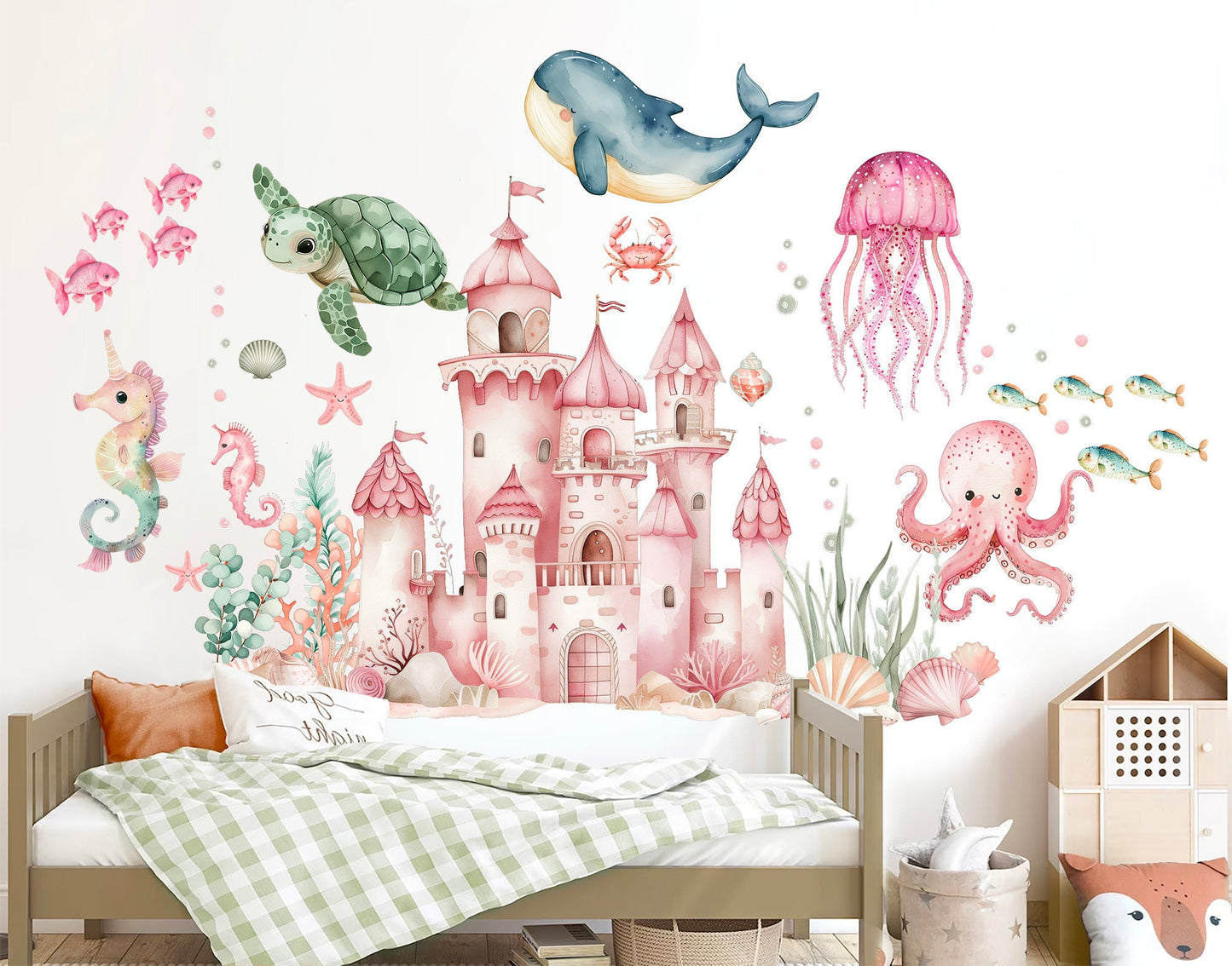 Undersea Castle Marine Life Whale Sea Turtle Squid Sea Horse Octopus Wall Decal - BR463