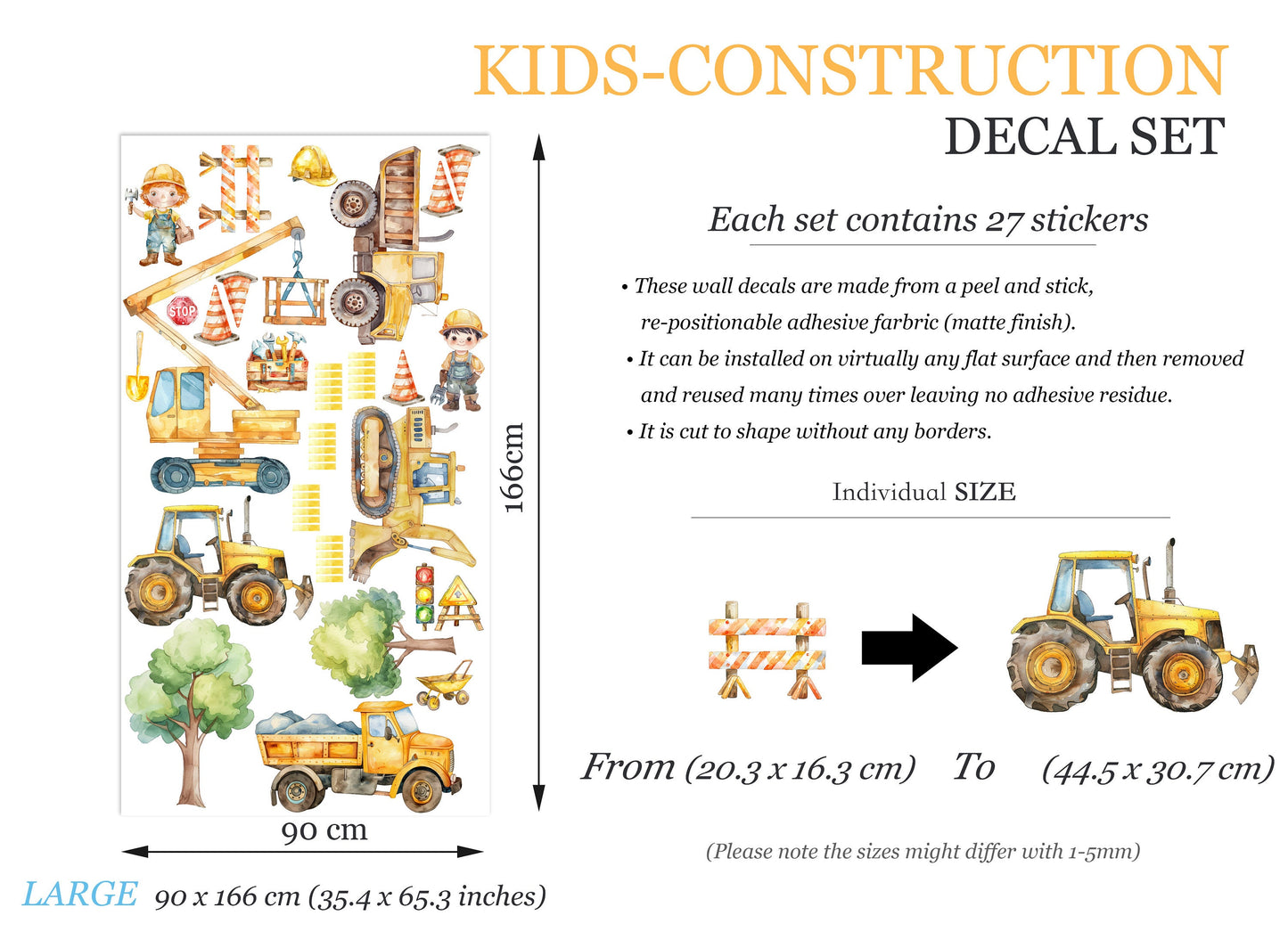 Construction Vehicles Road Decal Stickers for Kids - Removable Wall Decal - BR466