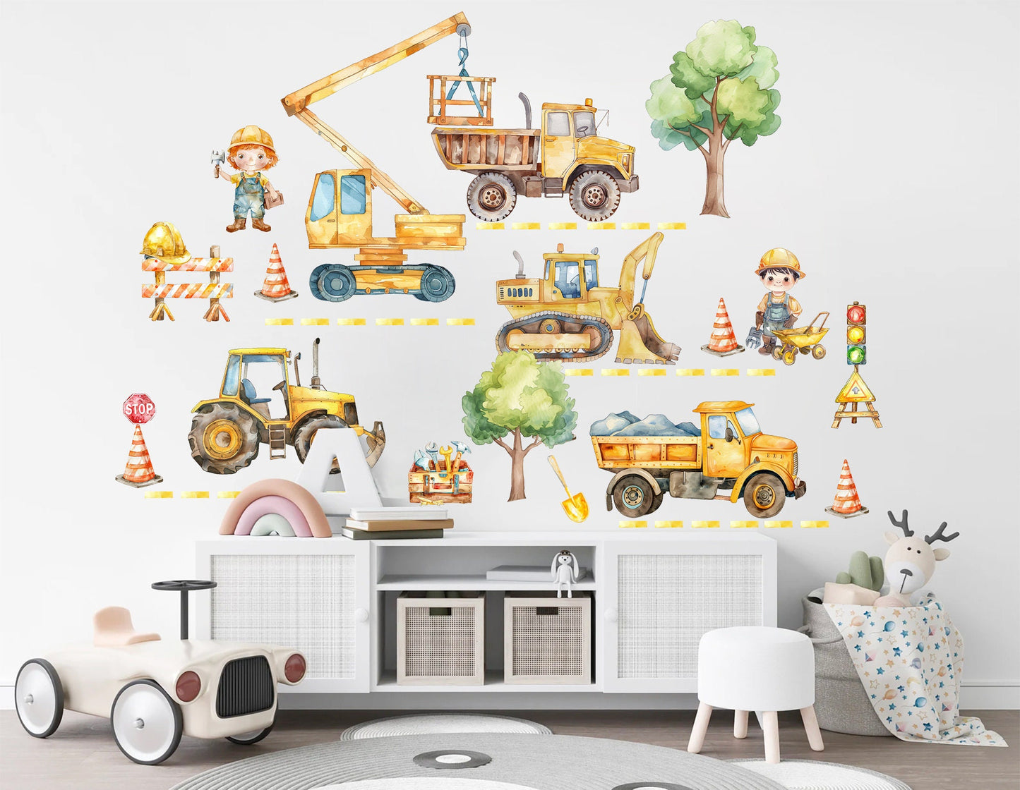 Construction Vehicles Road Decal Stickers for Kids - Removable Wall Decal - BR466