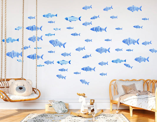 Watercolour School of Fish Kids Room Decal Wall Stickers - Peel & Stick, Removable - BR471