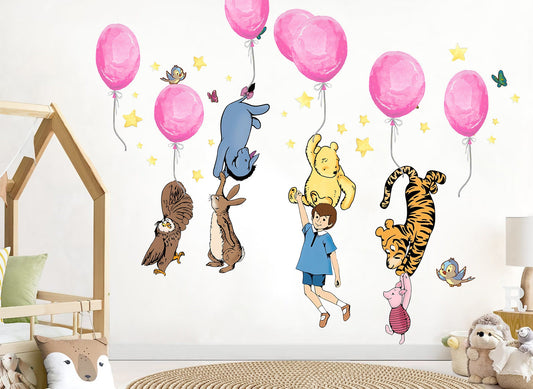 Winnie the Pooh Ballon Nursery Wall Decal - Watercolour Balloon Nursery Decor - BR483