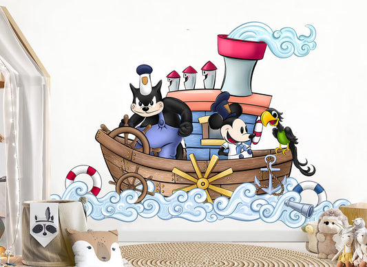 Vintage Steamboat Willie Mickey Mouse Decal Stickers Wall Decal for Kids Room - BR478