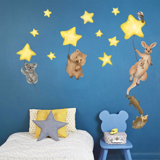Australian Animals Night Time Removable Stars Nursery Decor Wall Decal - BR487