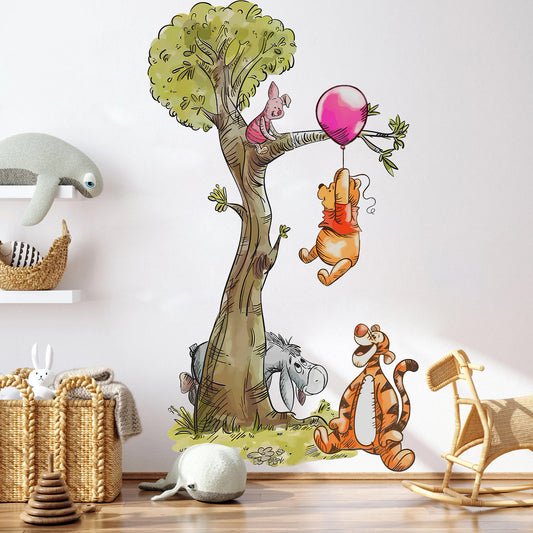 Watercolour Vintage Winnie The Pooh Playing On Tree Wall Decal Sticker - Wall Decal for Nursery - BR480