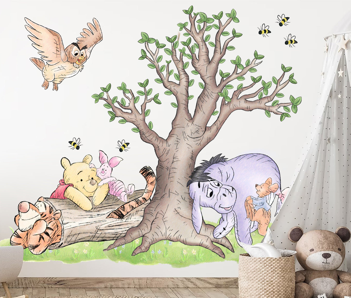 Watercolour Vintage Winnie and Friends Wall Decal Sticker - Wall Decal for Nursery - BR485