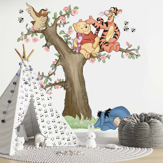 Watercolour Winnie The Pooh And Friends Playing On Tree Giant Wall Decal Sticker - Wall Decal for Nursery - BR486