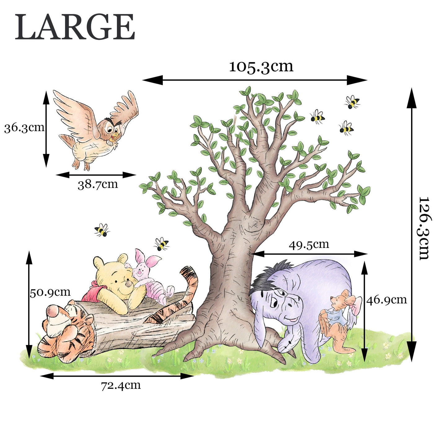 Watercolour Vintage Winnie and Friends Wall Decal Sticker - Wall Decal for Nursery - BR485