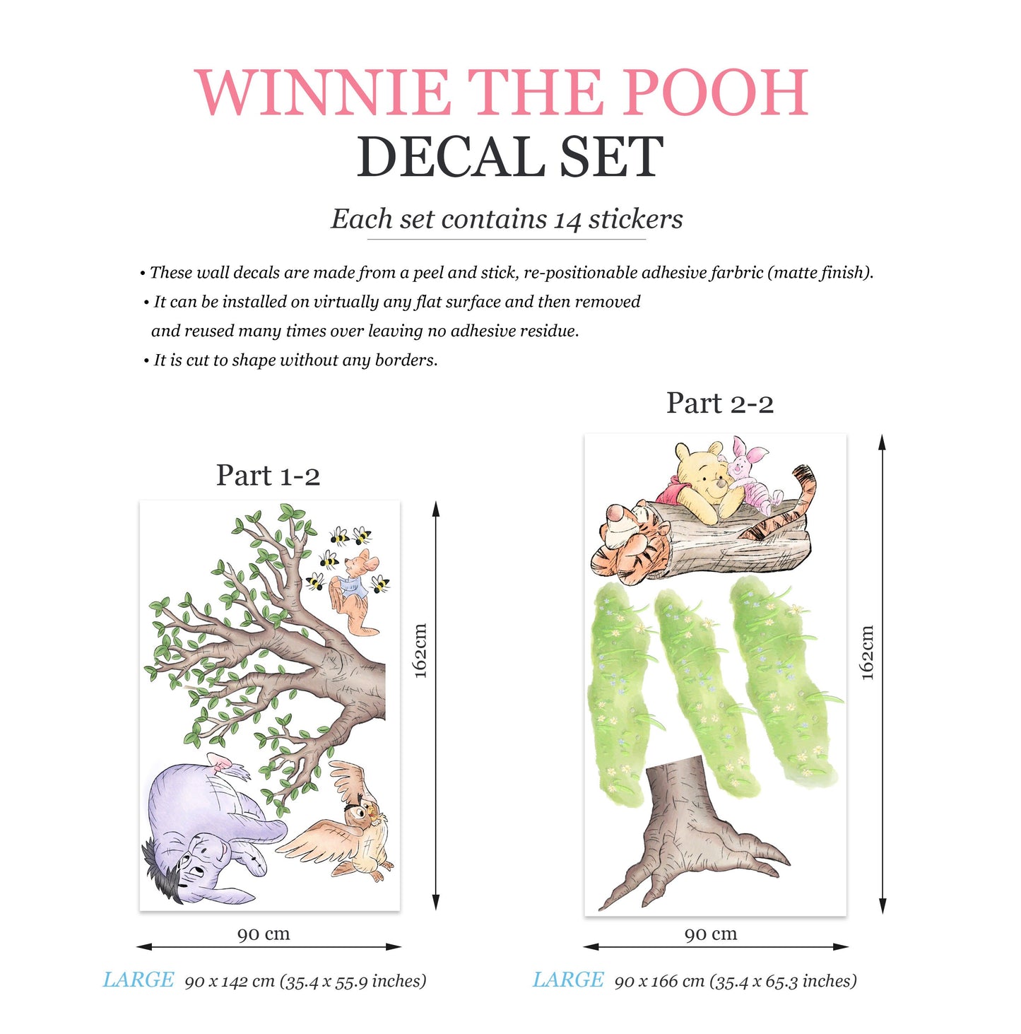 Watercolour Vintage Winnie and Friends Wall Decal Sticker - Wall Decal for Nursery - BR485