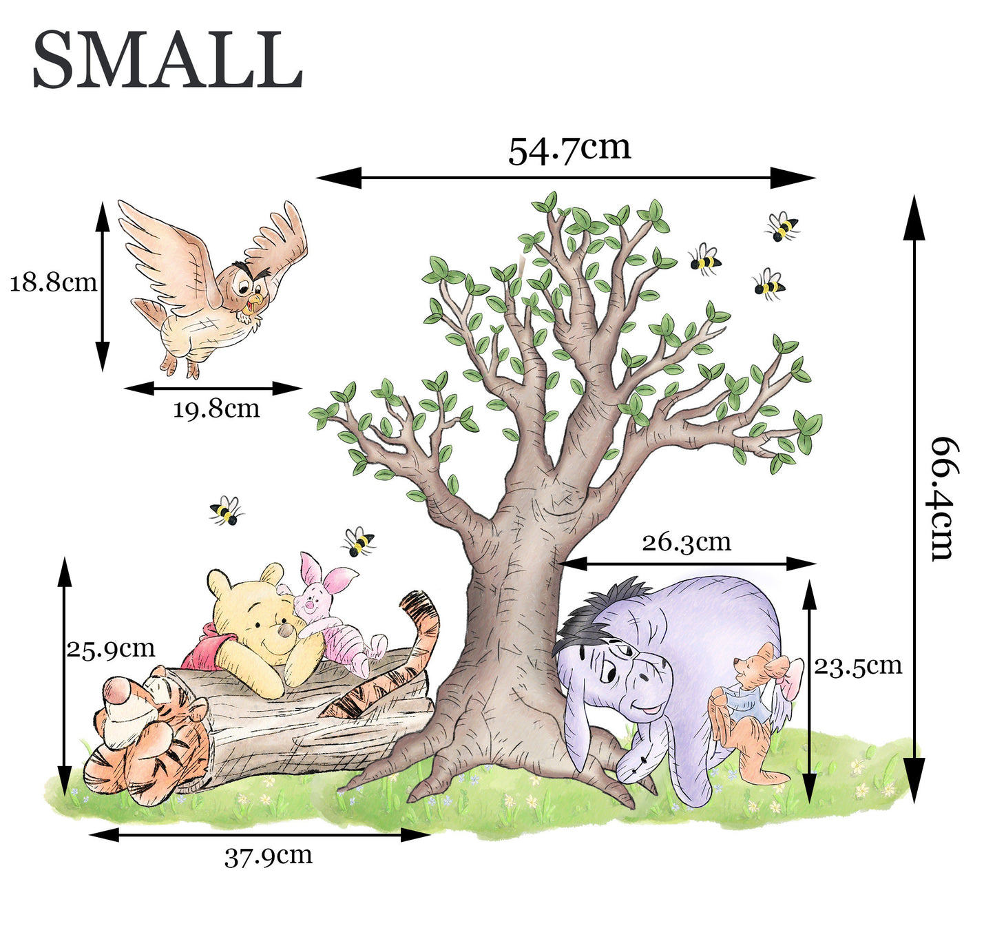 Watercolour Vintage Winnie and Friends Wall Decal Sticker - Wall Decal for Nursery - BR485