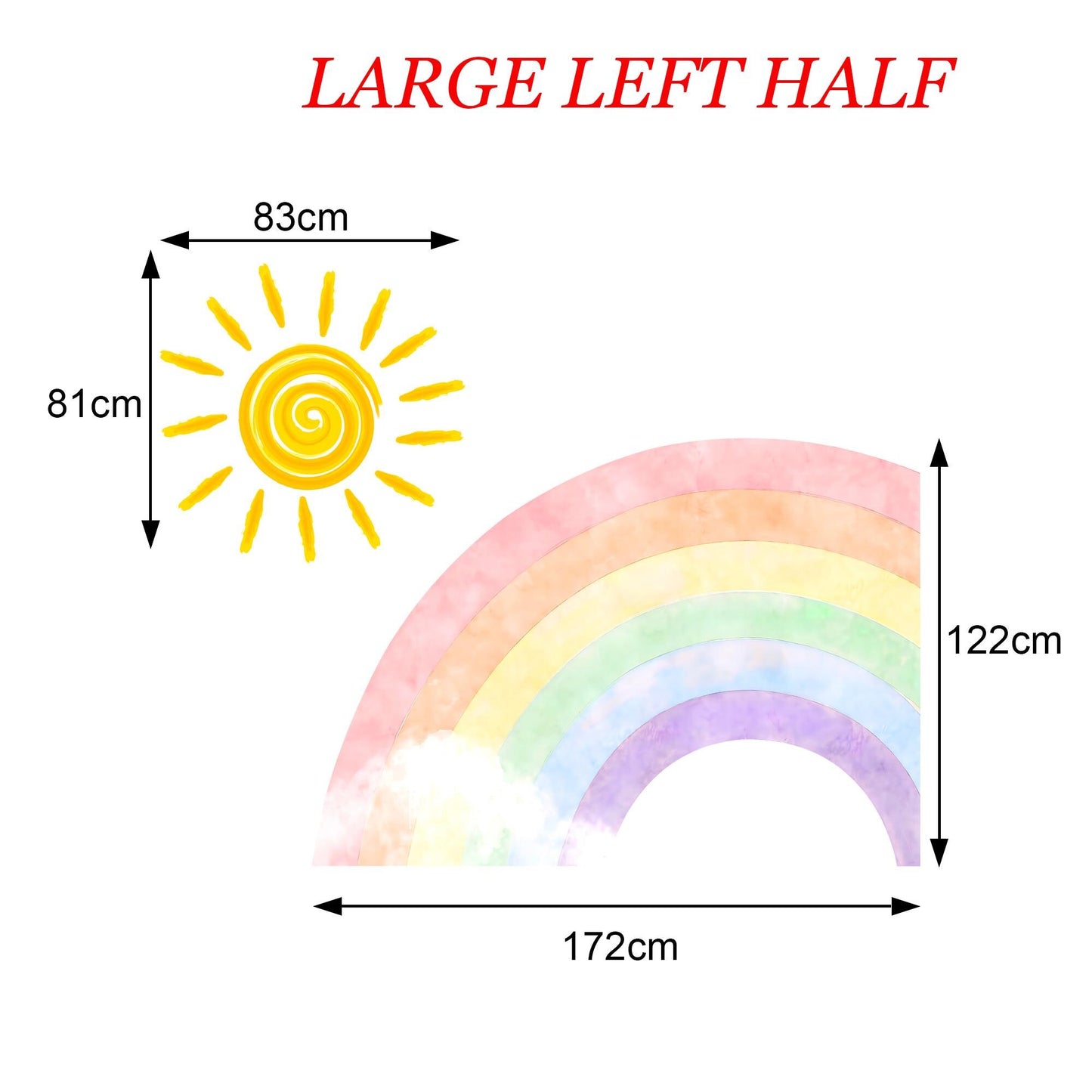 Radiant Rainbow Sun Wall Decal – Watercolor Style Girls' Room Decor - BR192