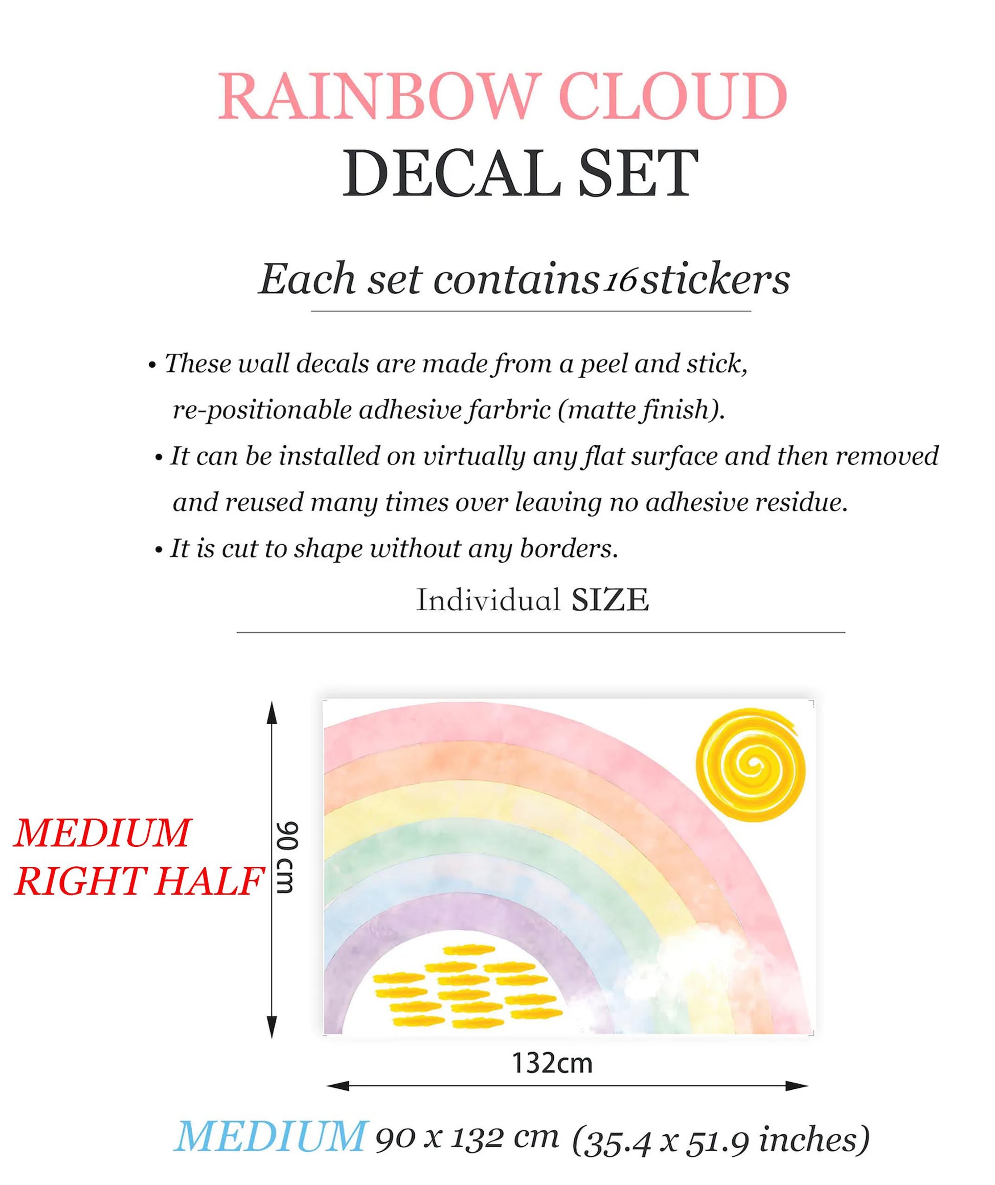 Radiant Rainbow Sun Wall Decal – Watercolor Style Girls' Room Decor - BR192