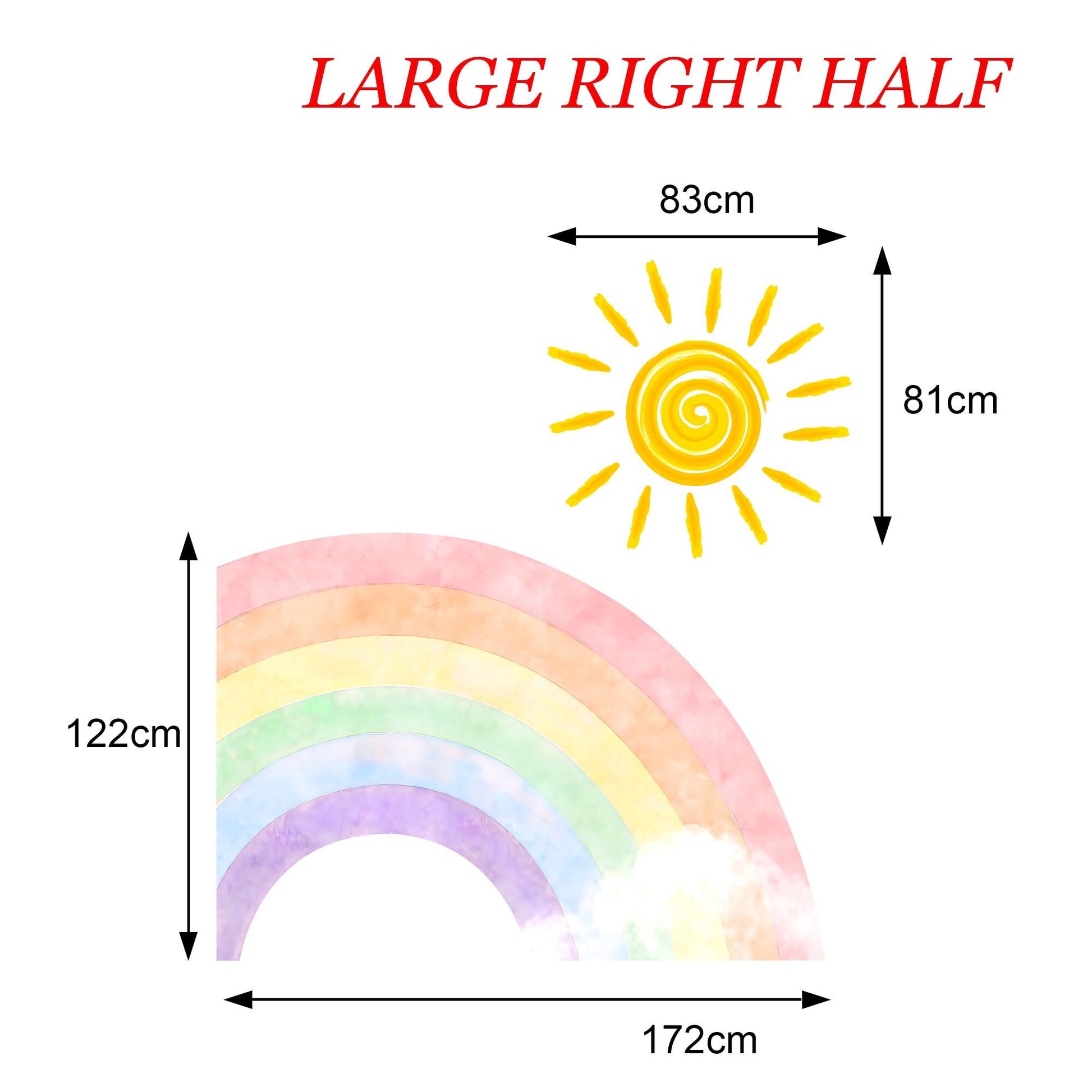 Radiant Rainbow Sun Wall Decal – Watercolor Style Girls' Room Decor - BR192
