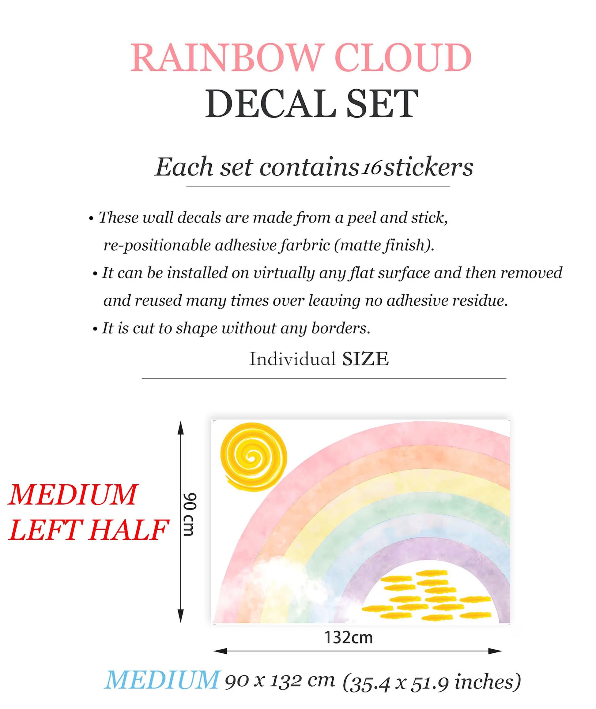 Radiant Rainbow Sun Wall Decal – Watercolor Style Girls' Room Decor - BR192