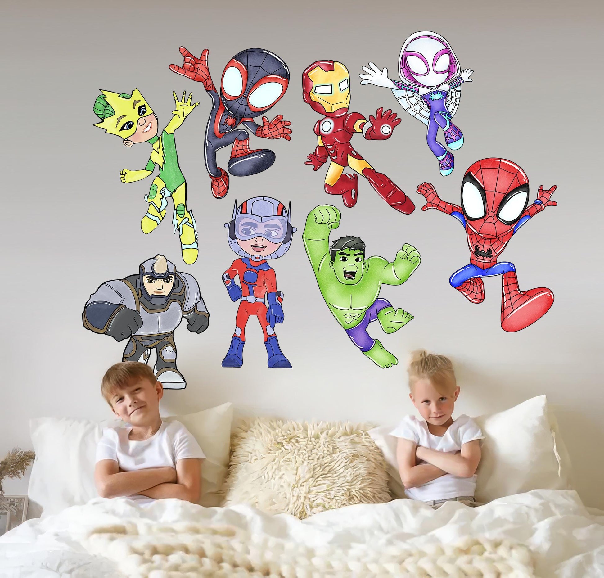 Spidey and his Amazing Friends Hulk Spiderman Thor Panther Wall Decal - Boys Room Decoration - BR491