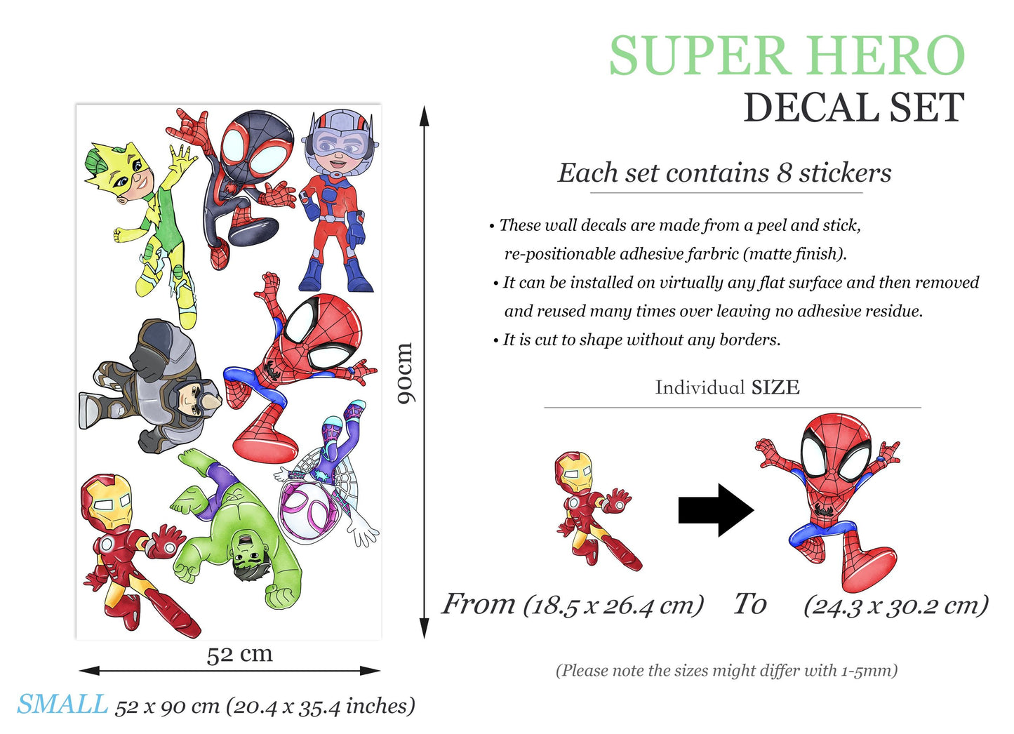 Spidey and his Amazing Friends Hulk Spiderman Thor Panther Wall Decal - Boys Room Decoration - BR491