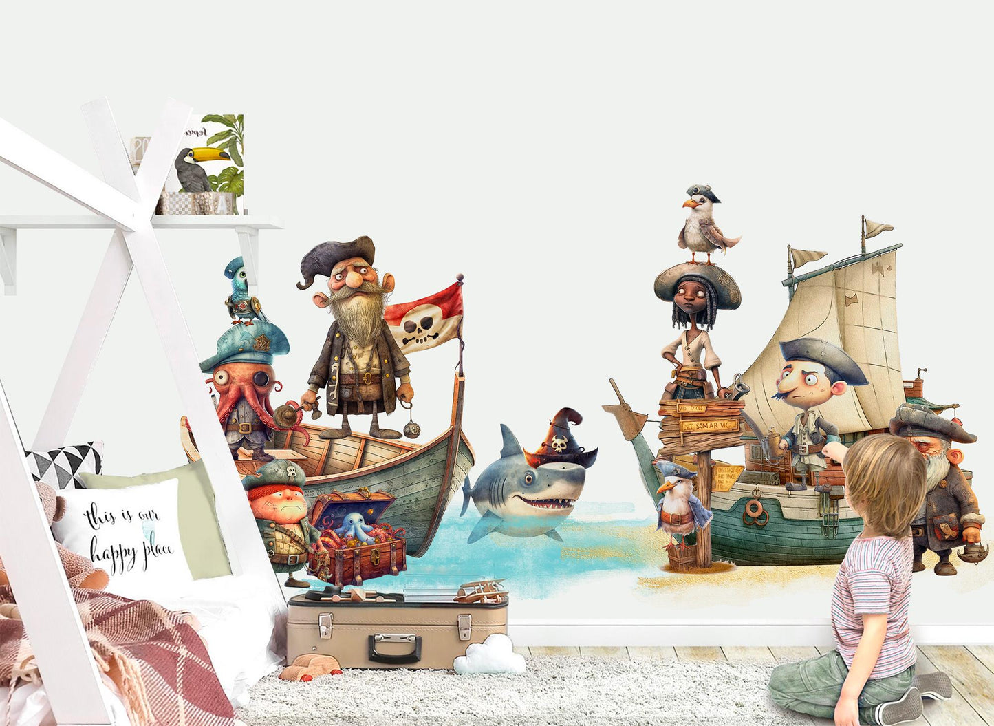 Cartoon Pirate Ship Adventure - Octopus Captain, Shark Pirates & Treasure - BR495