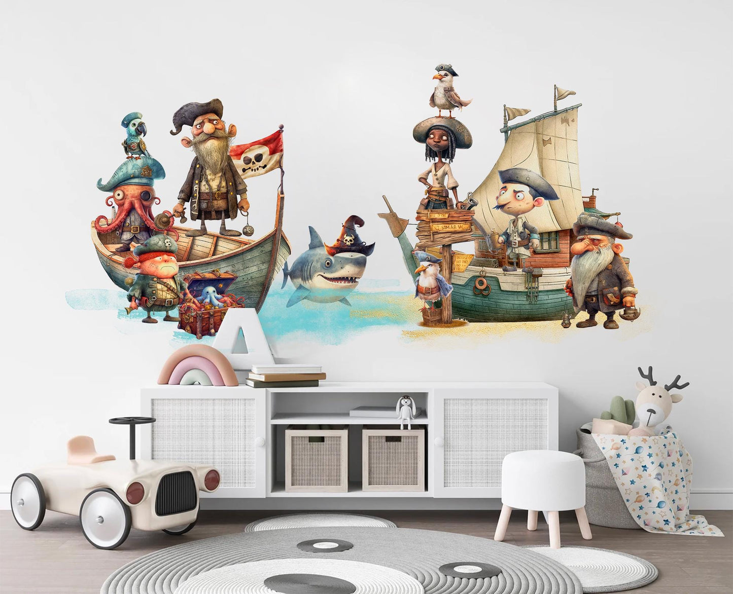 Cartoon Pirate Ship Adventure - Octopus Captain, Shark Pirates & Treasure - BR495