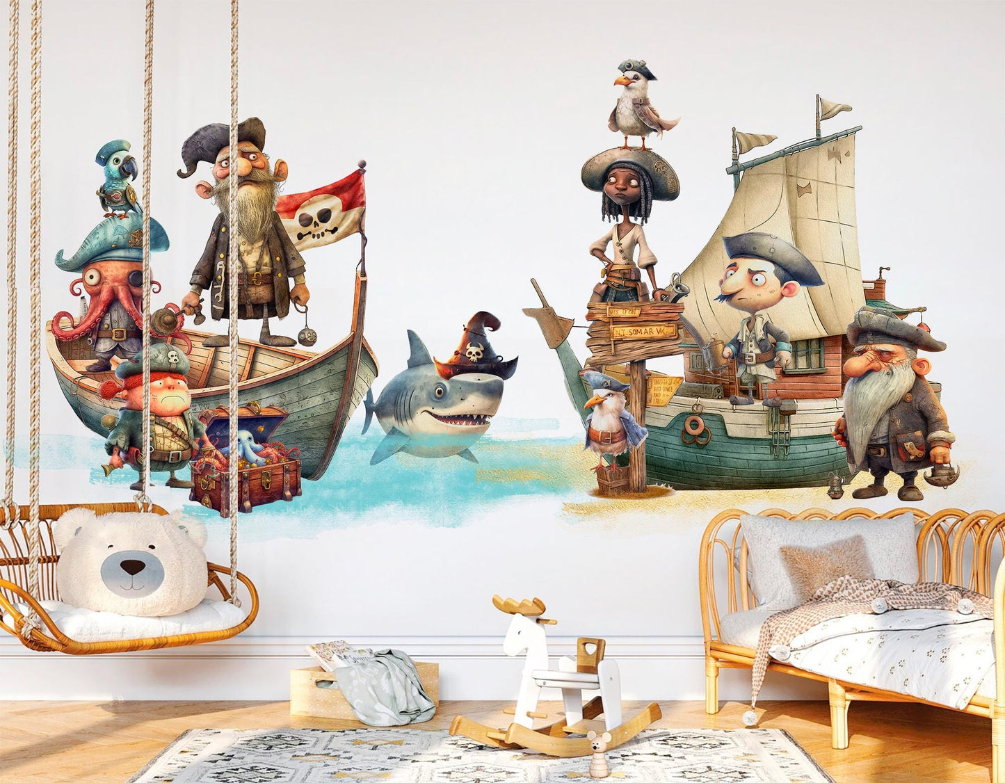 Cartoon Pirate Ship Adventure - Octopus Captain, Shark Pirates & Treasure - BR495