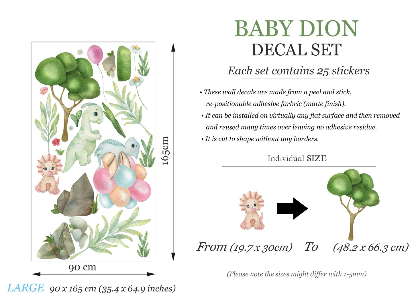 Adorable Balloon Baby Dinosaurs - Cute Cartoon Wall Art for Kids' Rooms - BR497