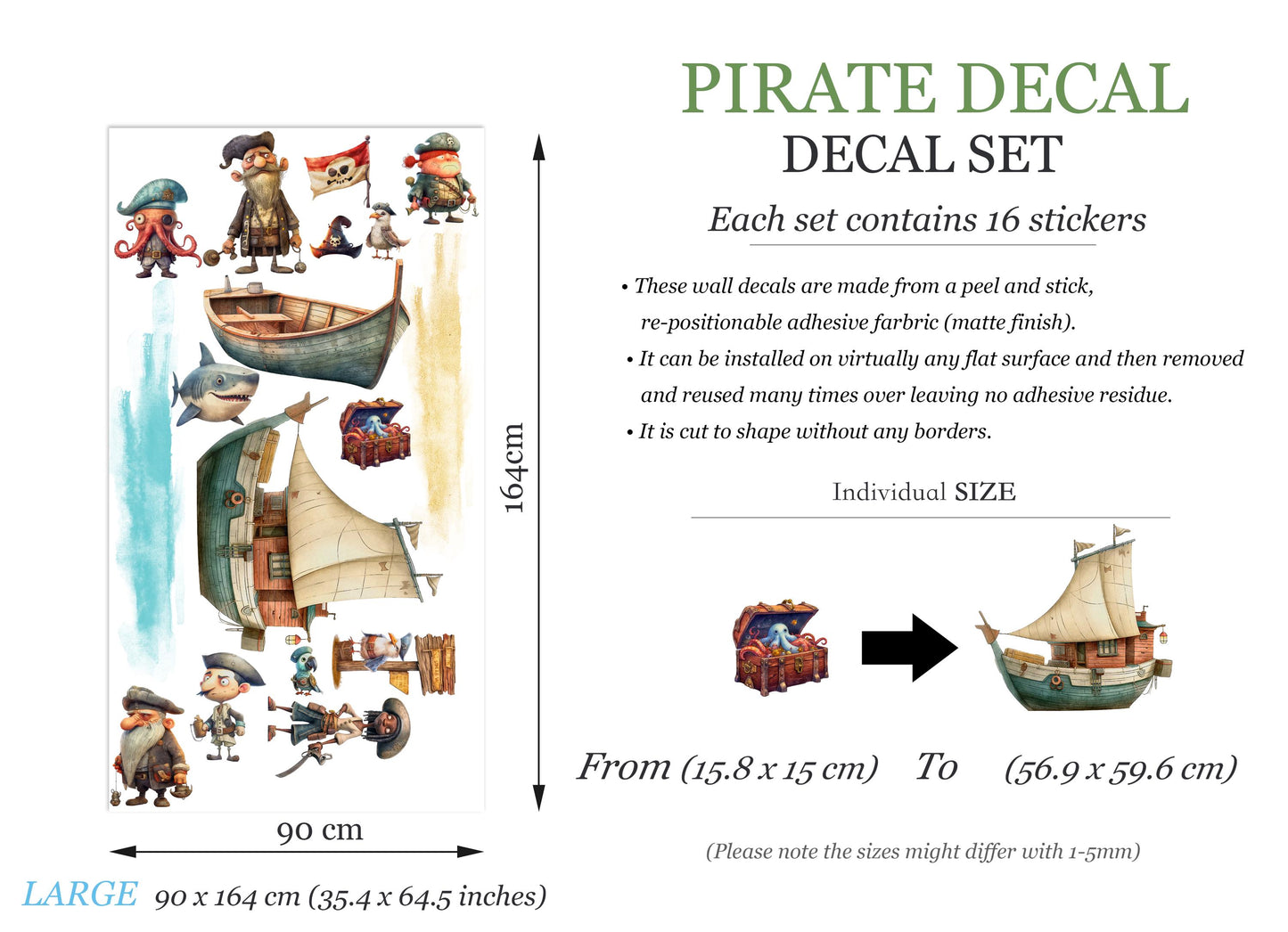 Cartoon Pirate Ship Adventure - Octopus Captain, Shark Pirates & Treasure - BR495