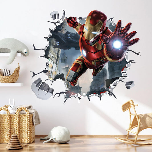 Avengers Ironman 3D Broken Wall Decal - BR016-BL