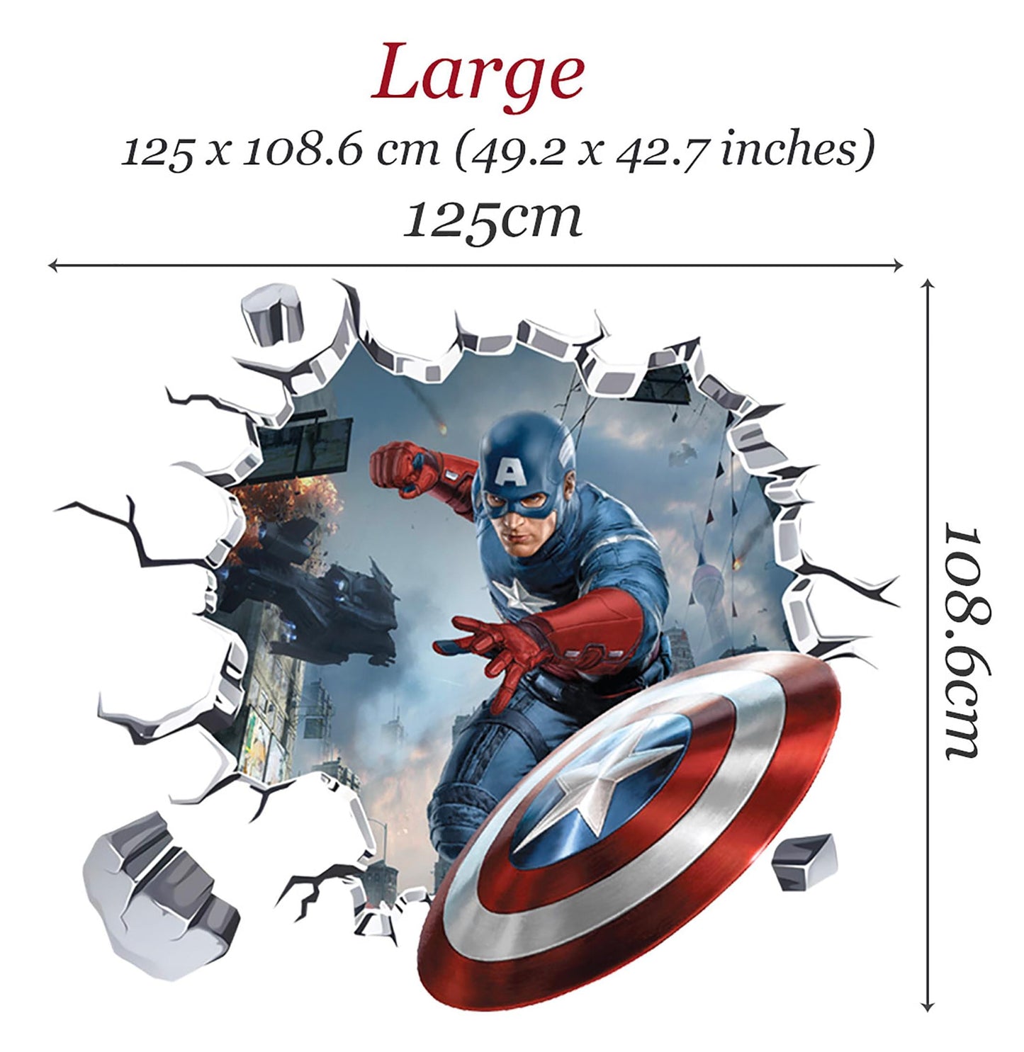 Avengers America Ironman 3D Broken Wall Decal - BR016-CapL