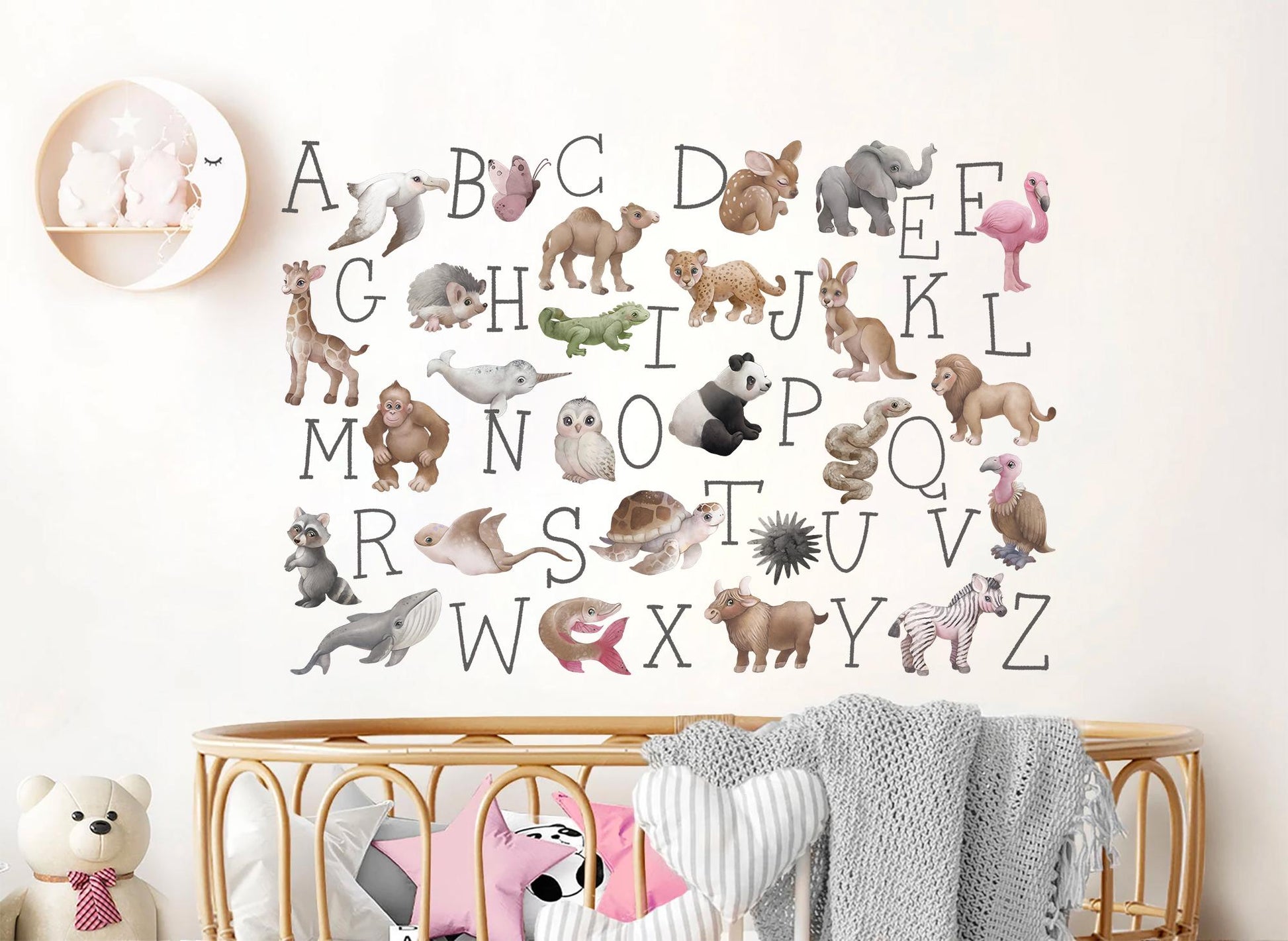 Animal Alphabet Wall Decals: 26 Letters with Adorable Animals - Kids Room Decor-BR501