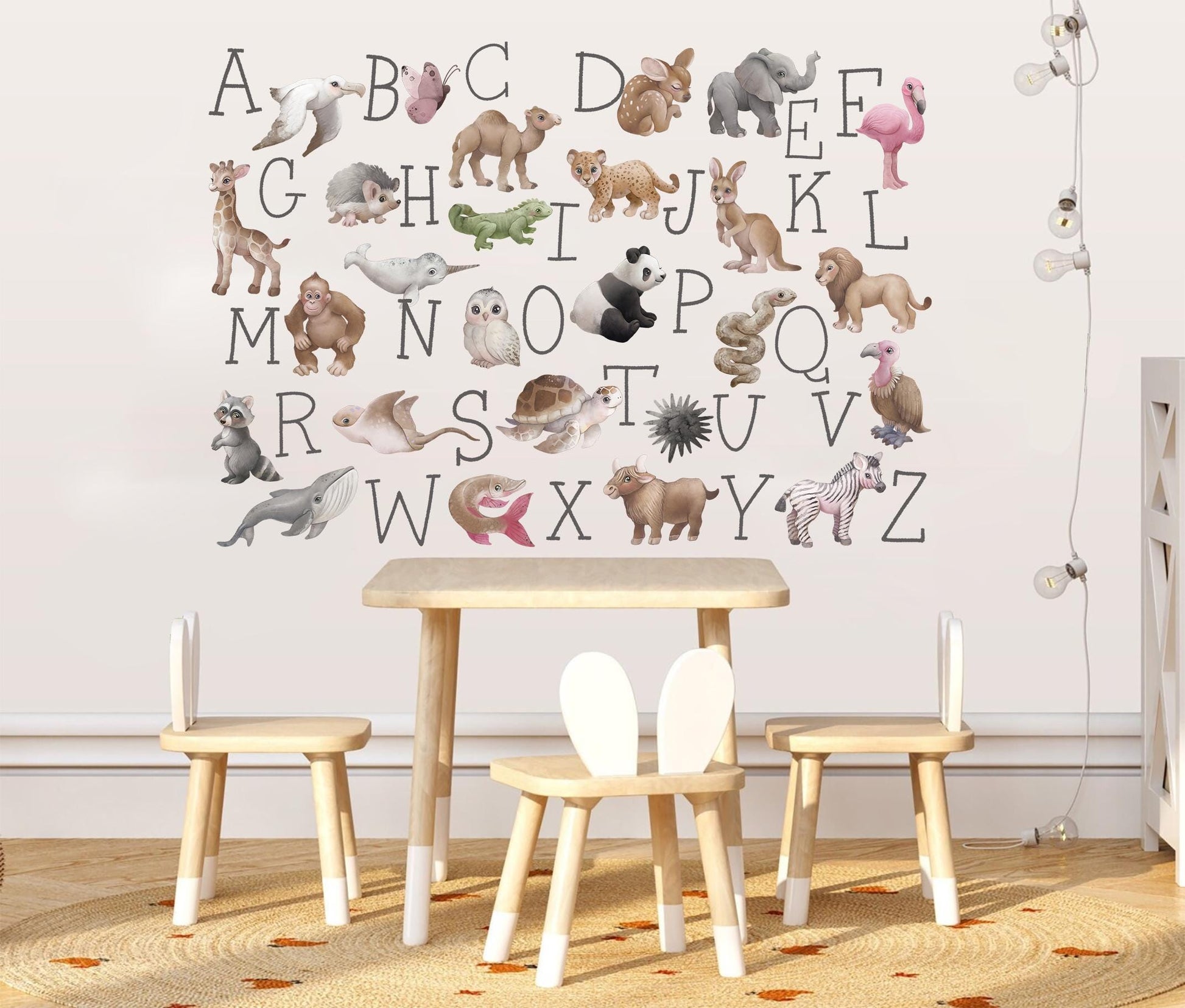 Animal Alphabet Wall Decals: 26 Letters with Adorable Animals - Kids Room Decor-BR501