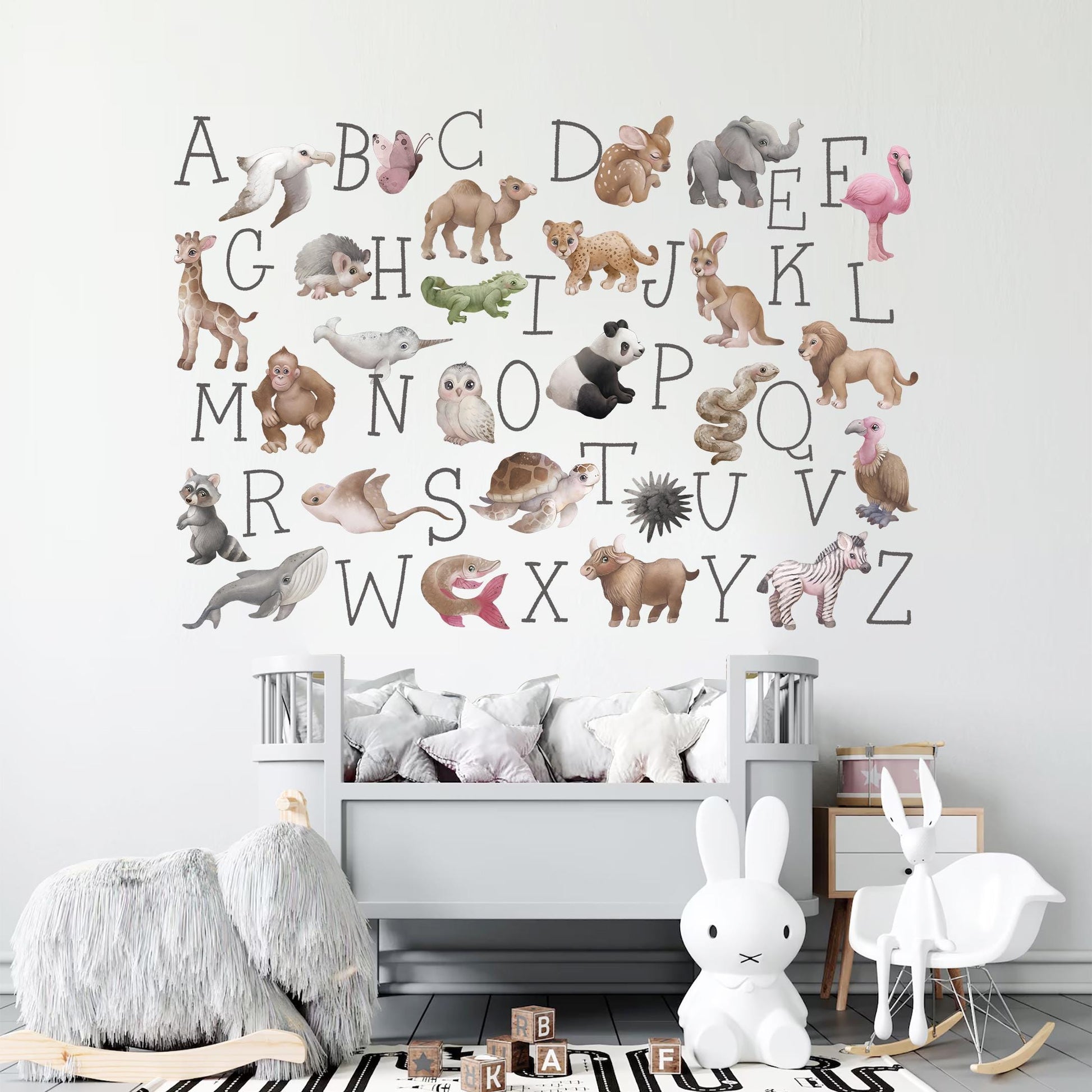 Animal Alphabet Wall Decals: 26 Letters with Adorable Animals - Kids Room Decor-BR501
