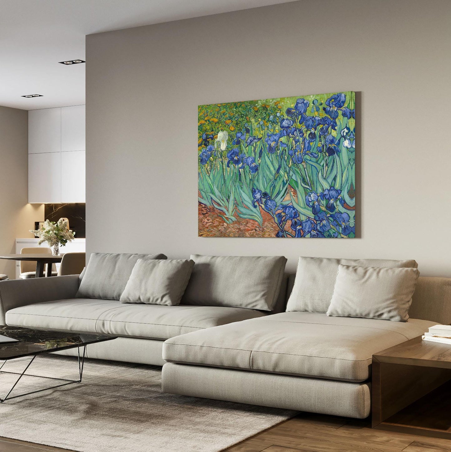 Vincent Van Gogh Irises Reproduction Framed Canvas - Multi sizes and floating frames available - Fine Art Living Room Decor