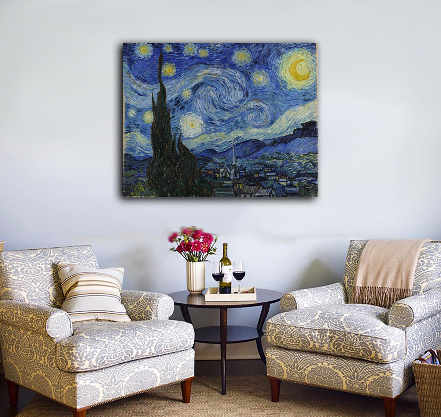 Vincent Van Gogh Starry Night Reproduction Framed Canvas - Multi sizes and floating frames available - Fine Art Living Room Decor