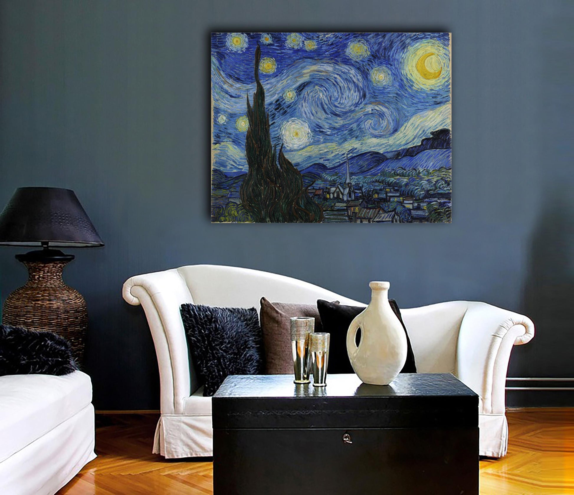 Vincent Van Gogh Starry Night Reproduction Framed Canvas - Multi sizes and floating frames available - Fine Art Living Room Decor