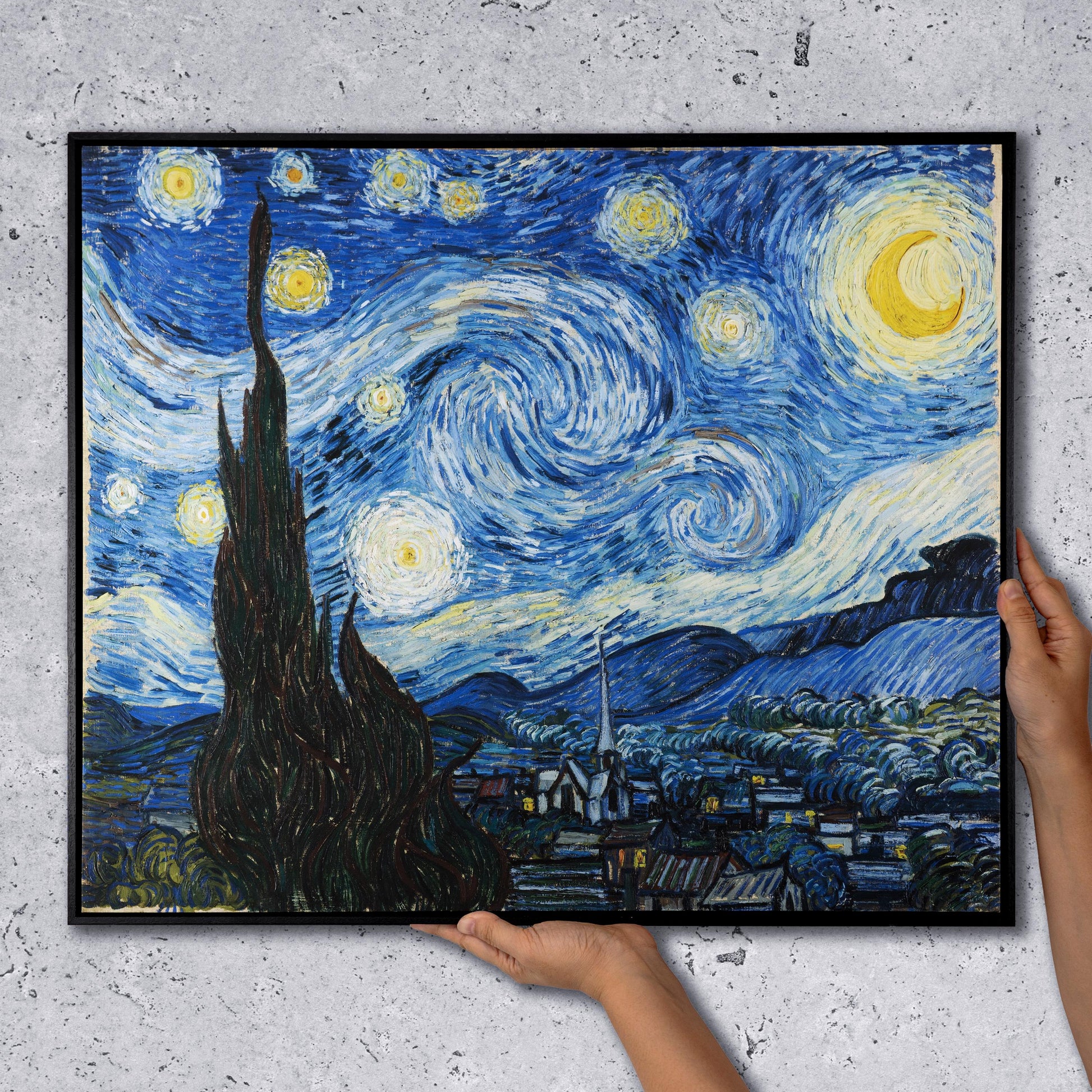 Vincent Van Gogh Starry Night Reproduction Framed Canvas - Multi sizes and floating frames available - Fine Art Living Room Decor