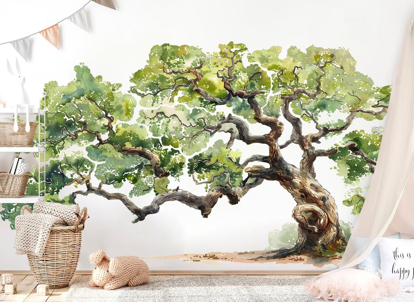 Watercolor Giant Tree Wall Decal – Large Ancestral Oak Tree Sticker - BR517