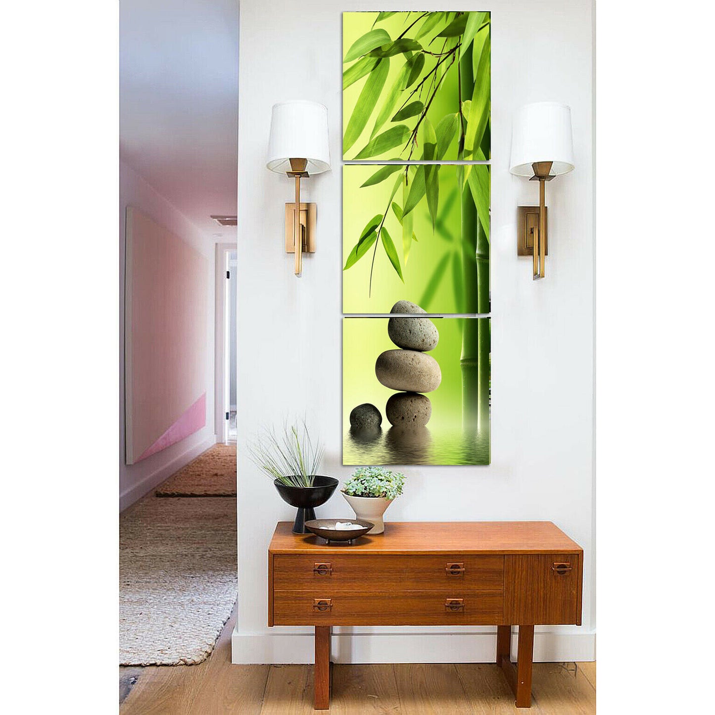 3pcs Framed Bamboo Green Nature Art Oil Canvas Print massage shop Wall Decor